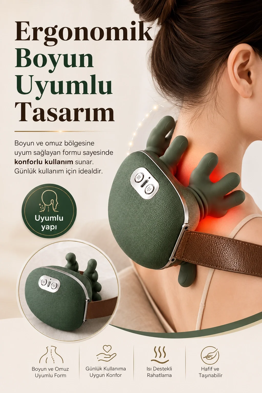 Isıtmalı Boyun Ve Omuz Masaj Aleti Rahatlatıcı Yoğurma Masaj Özellikli Kullanışlı Model