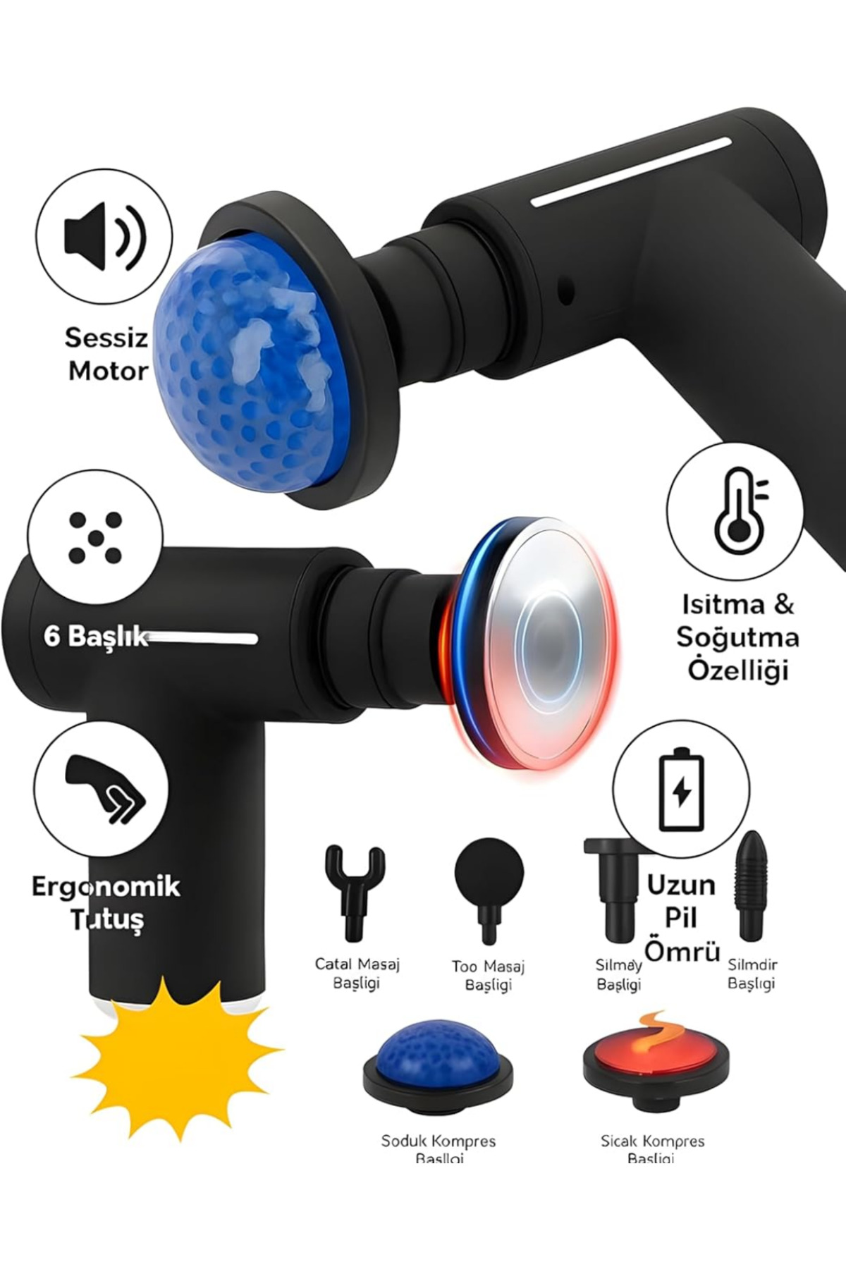 Isıtmalı Soğutmalı Masaj Tabancası 3200 RPM Sessiz Motor USB C Şa Isıtmalı Soğutmalı Masaj Tabancası 3200 RPM Sessiz Motor USB C Şa