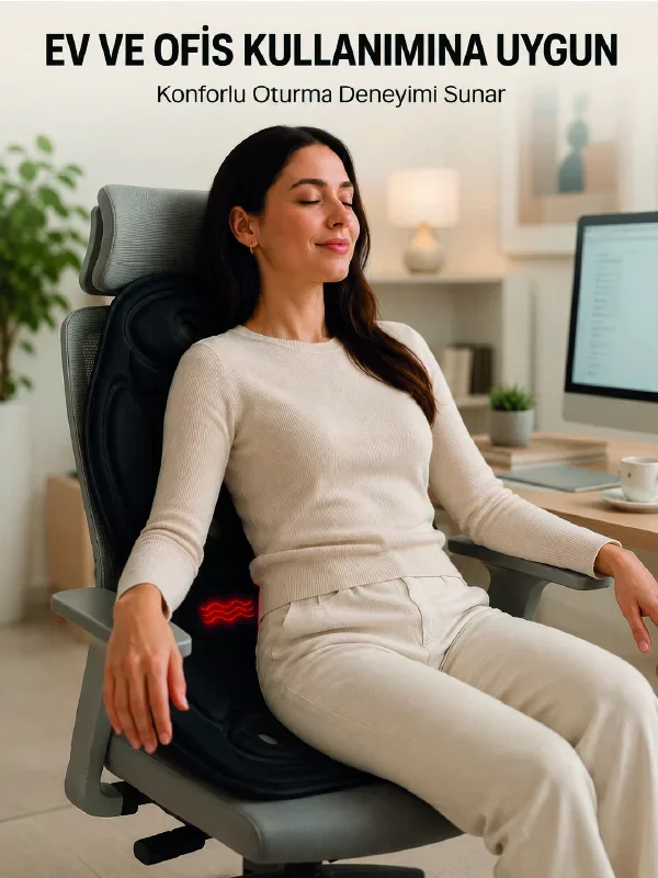 Isıtmalı Titreşimli Masaj Koltuk Minderi – Sırt Bel Boyun Destekli Ergonomik Rahatlama