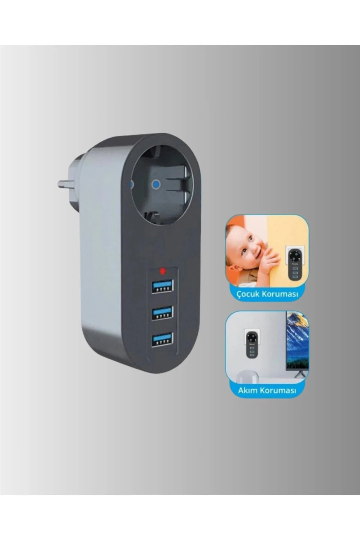 Isıya Dayanıklı 3 Usb Portlu Güvenlikli Priz – Akıllı Enerji Yöne