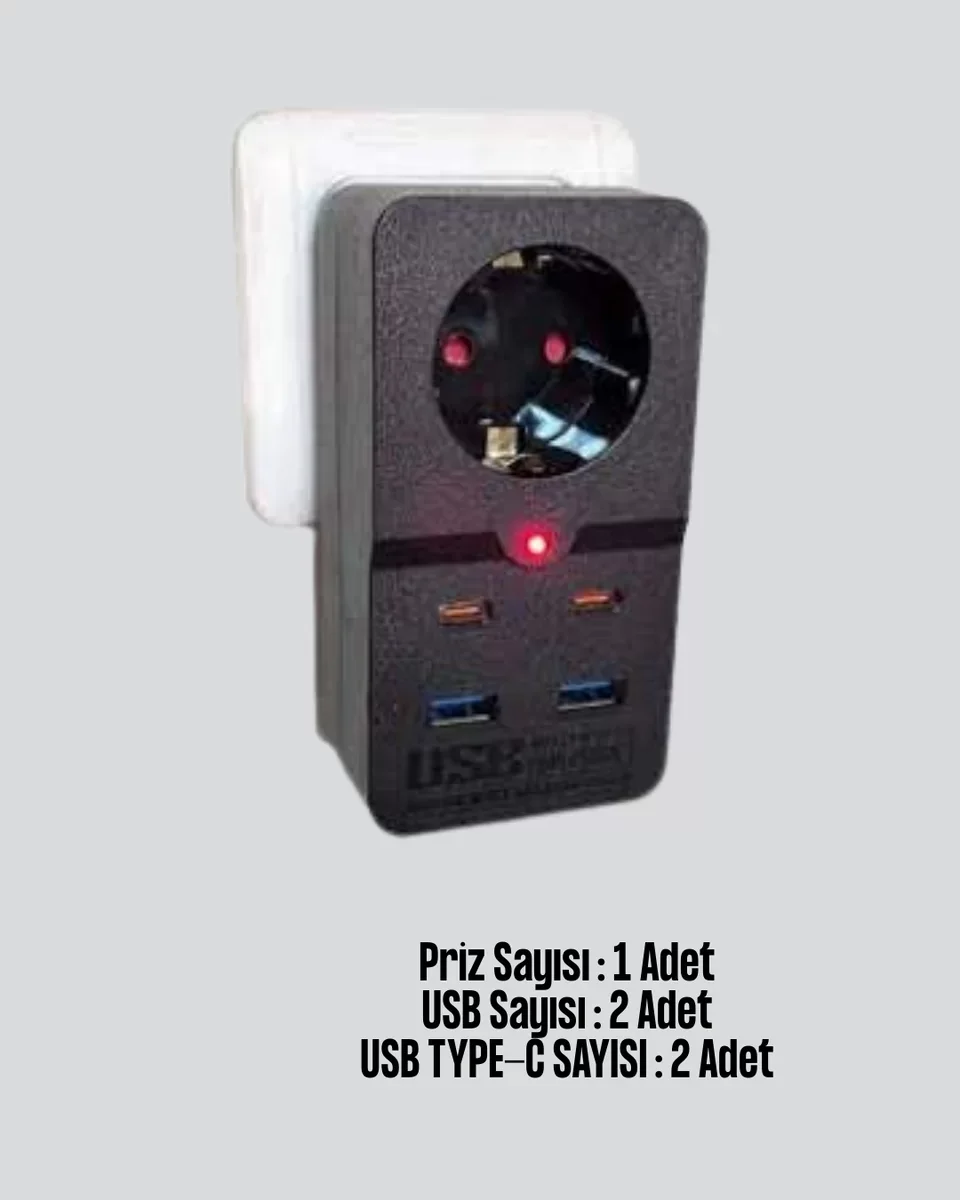 Isıya Dayanıklı PC Gövdeli Akım Korumalı Priz 4 USB Yeni Nesil - Termal Korumalı ve Smart Şarj Cihazı