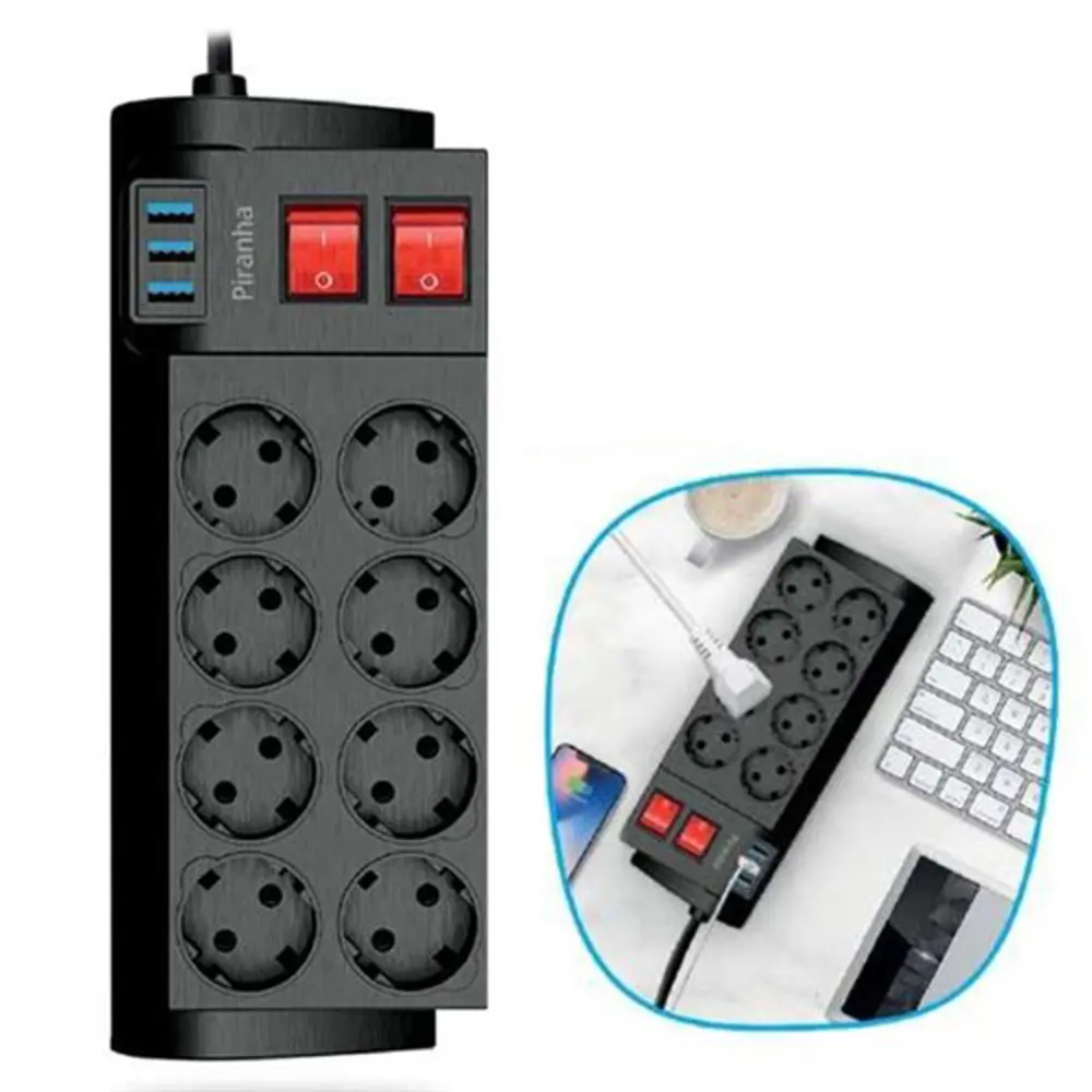 Isıya Dayanıklı Termal Akım Korumalı 2 Metre 16A 4000W 8li Priz v
