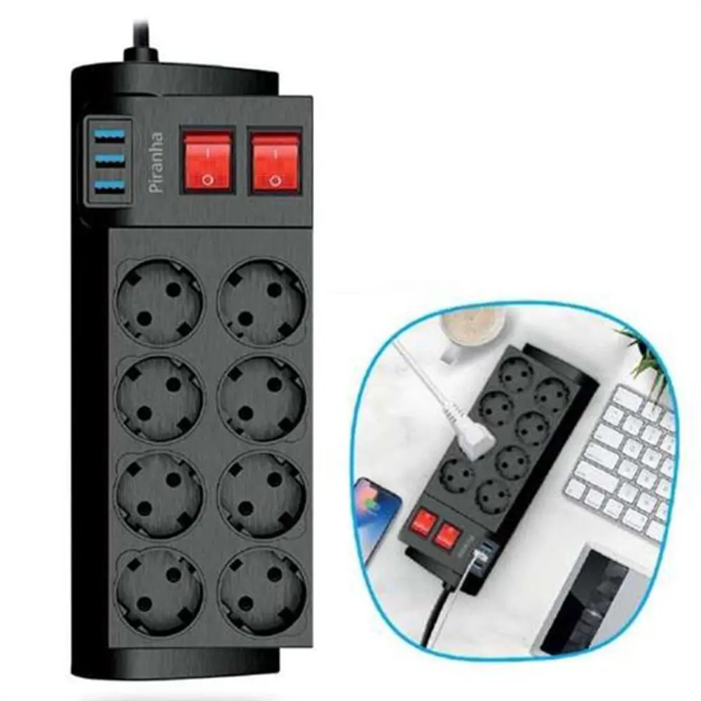 Isıya Dayanıklı Termal Akım Korumalı 2 Metre 16A 4000W 8li Priz v