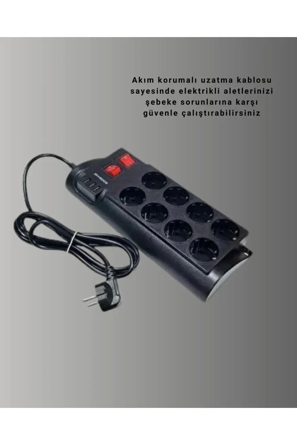 Isıya Dayanıklı Termal Akım Korumalı 8'li Priz ve 3 USB Girişli U