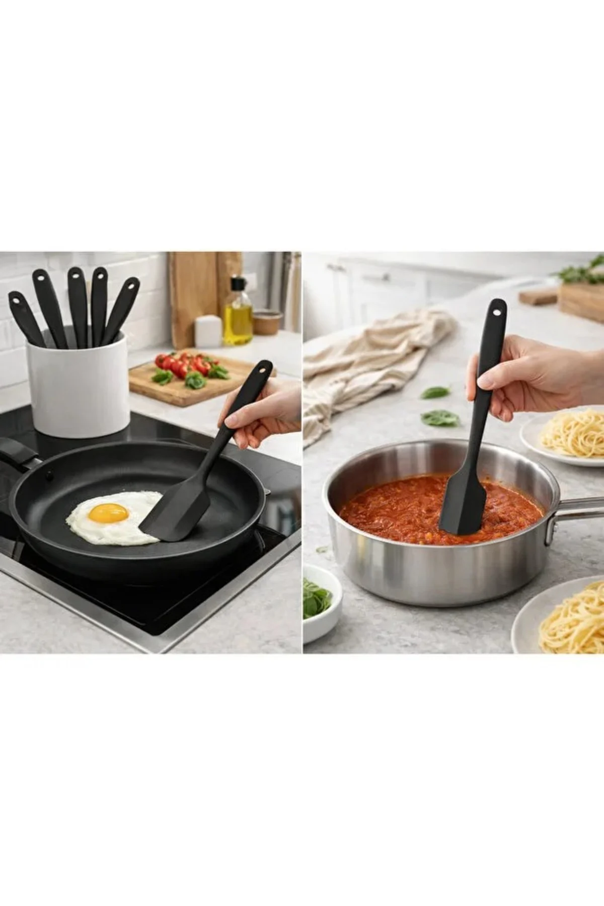 Isıya Dayanıklı Yanmaz Yapışmaz Silikon Spatula Seti 6 Parça Siyah