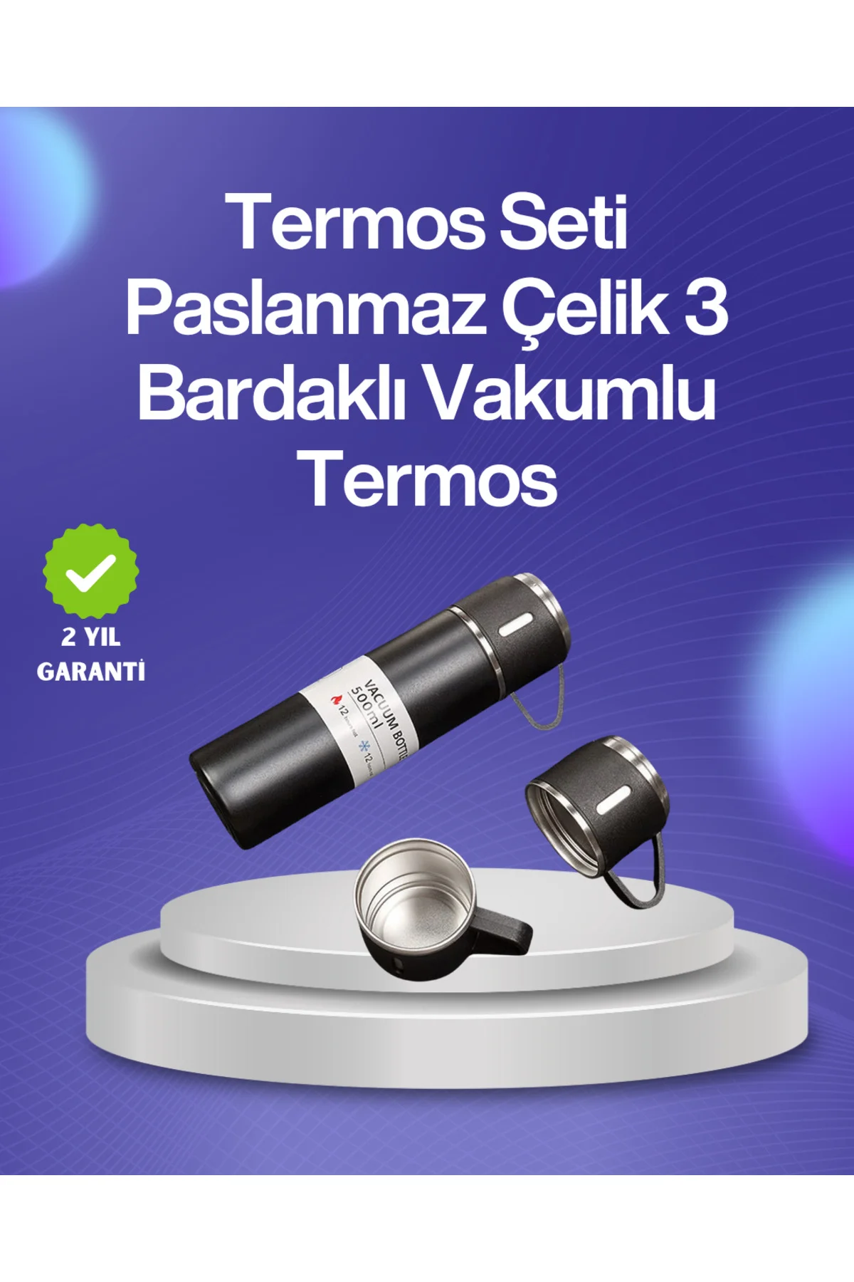 Isıyı Uzun Süre Koruyan 500 Ml Termos Seti | Çelik Gövde 2 Bardaklı Hediye Kutulu