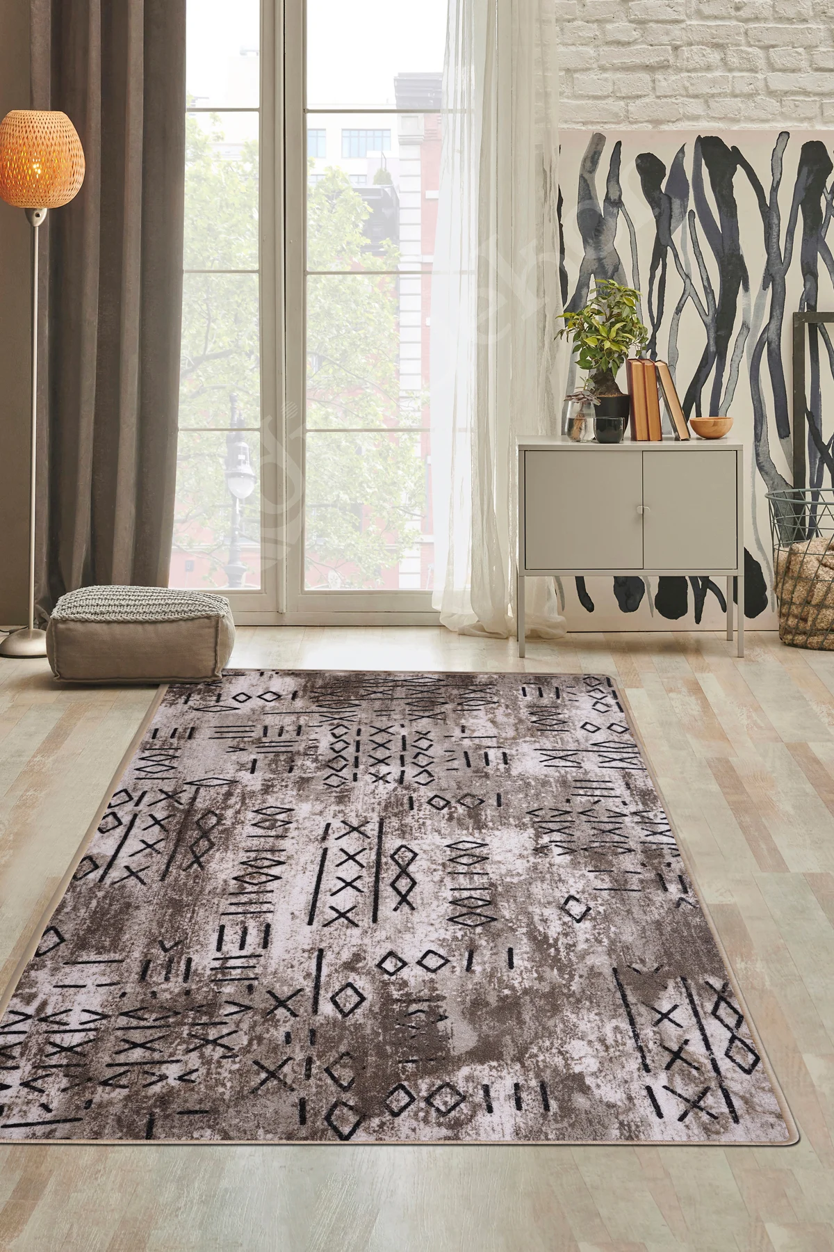 İSKANDİNAV Halı KAHVERENGİ Yıkanabilir Kaymaz Kesme Halı Yolluk 80x150