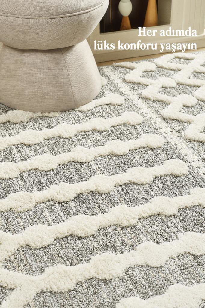 İskandinav Halı Krem Gri Halı Yumuşak Bukleli Jut Halı Salon Kori