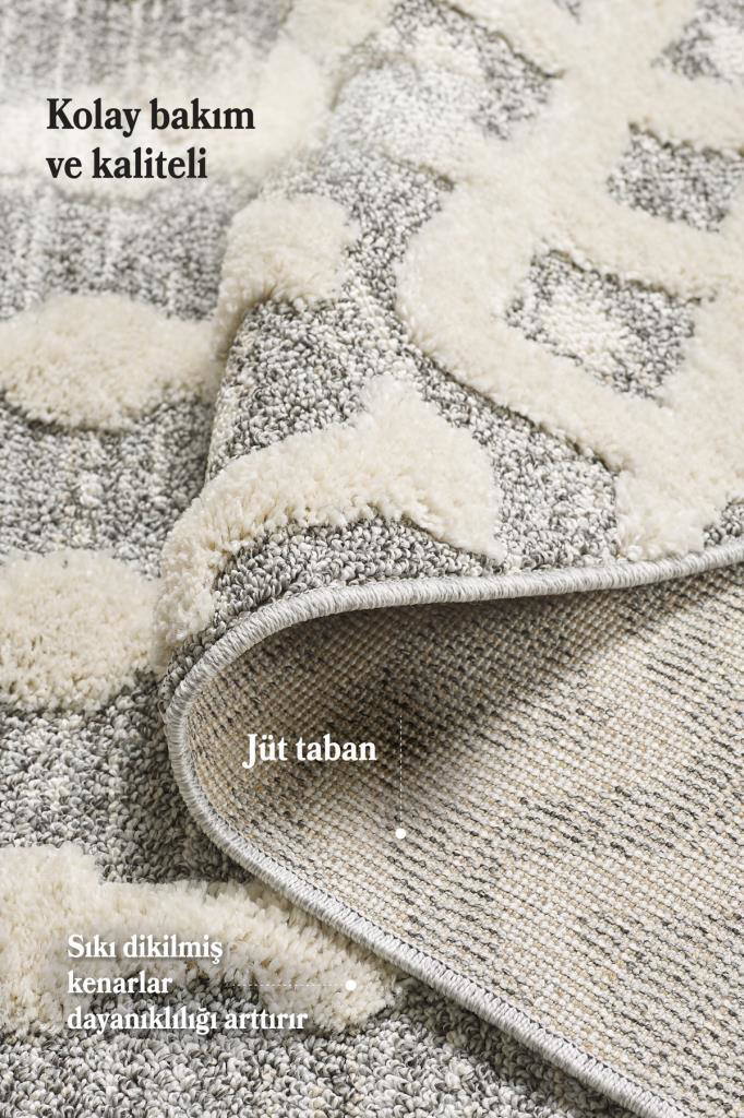 İskandinav Halı Krem Gri Halı Yumuşak Bukleli Jut Halı Salon Kori