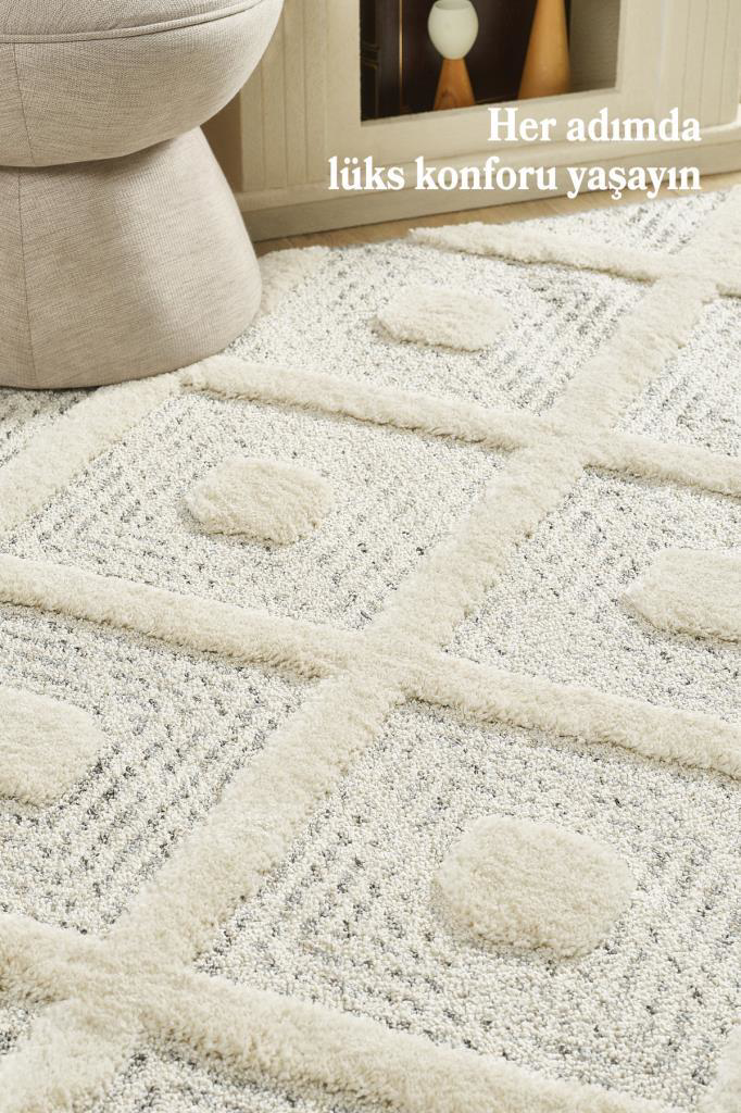 İskandinav Halı Gri Krem Halı Yumuşak Bukleli Bohem Jut Halı Salo