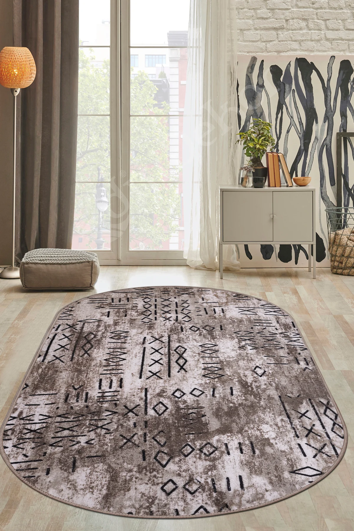 İSKANDİNAV Oval Saçaksız Halı KAHVERENGİ Silinebilir Yolluk 160x500