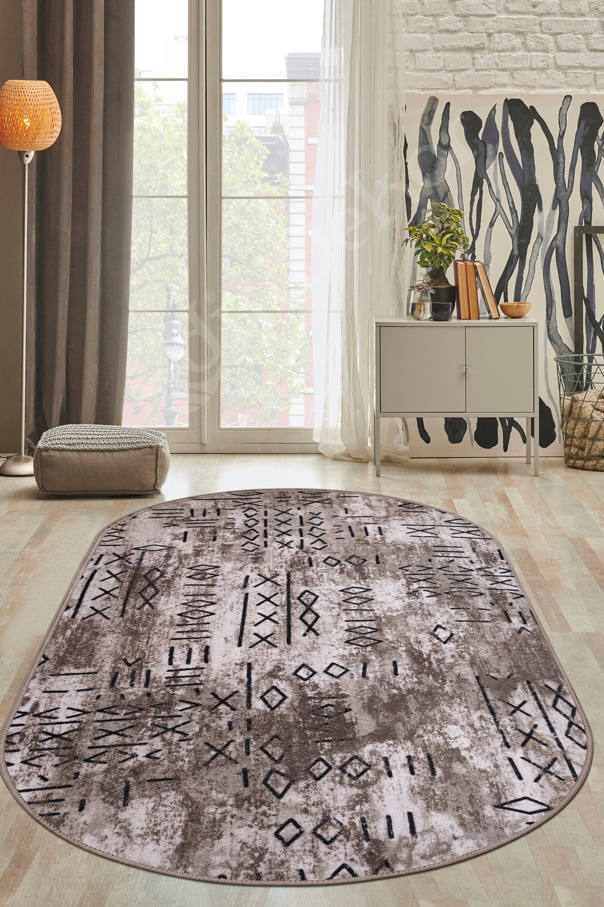 İSKANDİNAV Oval Saçaksız Halı KAHVERENGİ Silinebilir Yolluk 80x35