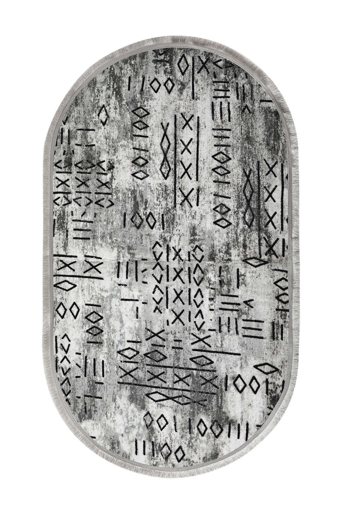 İSKANDİNAV Oval Saçaklı Halı Açık GRİ Silinebilir 60x800