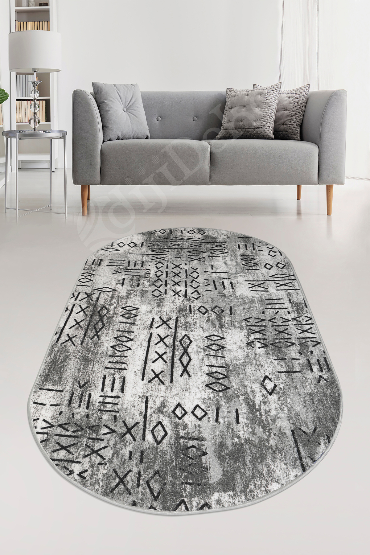 İSKANDİNAV Oval Saçaksız Halı Açık GRİ Silinebilir Yolluk 60x800