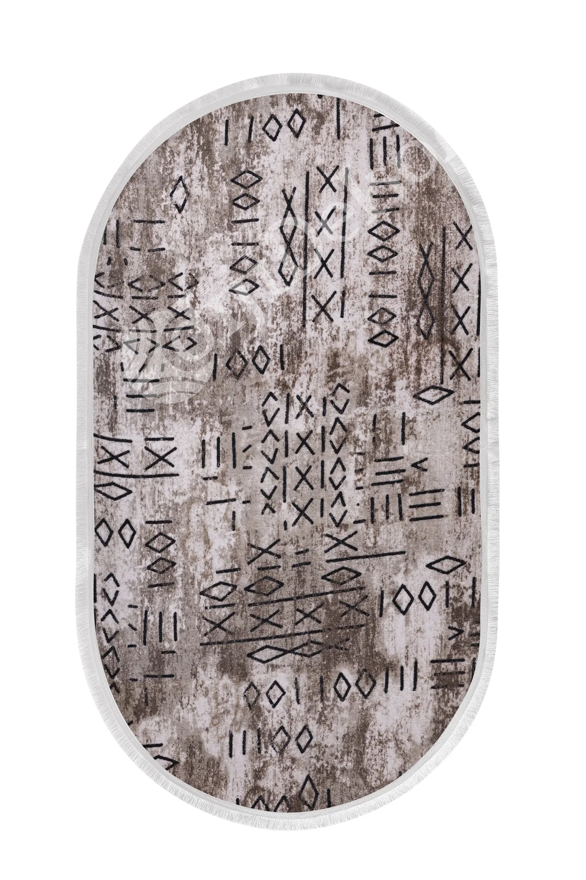 İSKANDİNAV Oval Saçaklı Halı KAHVERENGİ Silinebilir 80x120