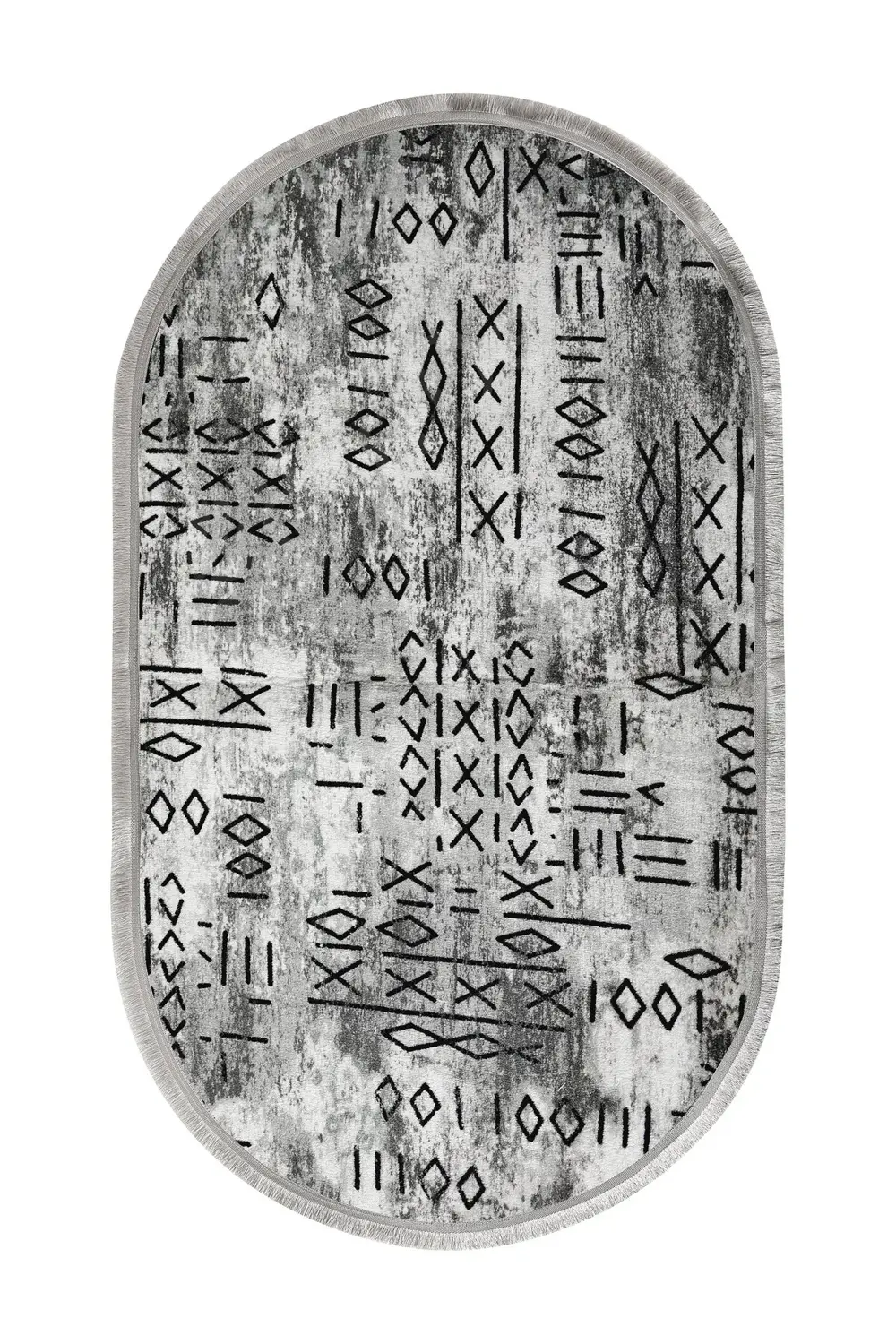 İSKANDİNAV Oval Saçaklı Halı Açık GRİ Silinebilir 80x100