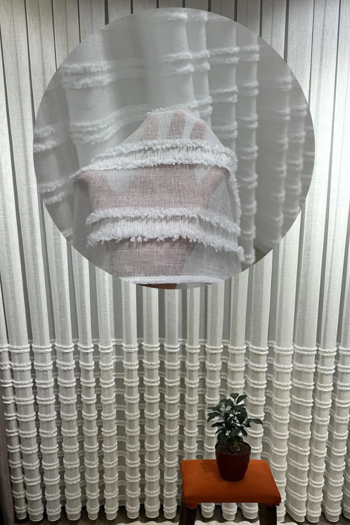 İskandinav Ponpon Tül Perde Sık Pileli Keten Kumaş, Ağır Gramaj, 