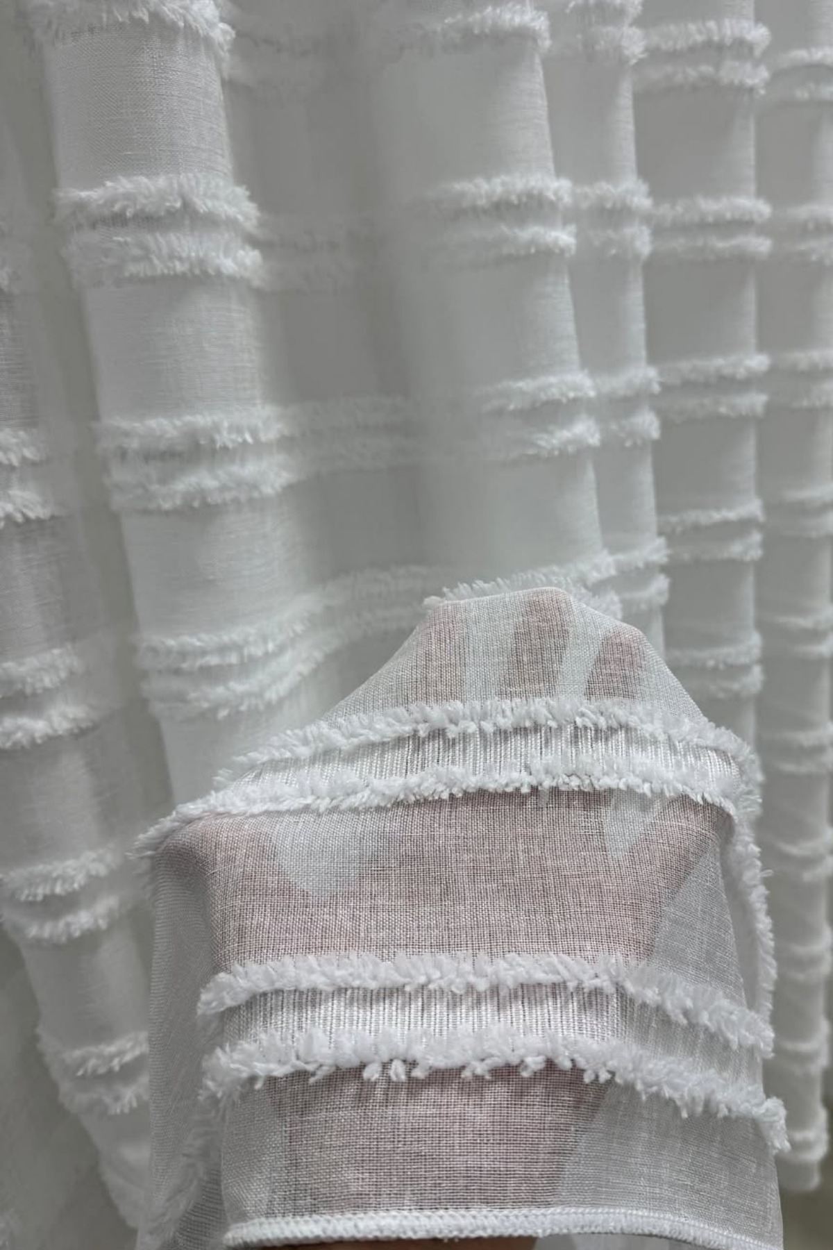 Özgün Perde İskandinav Ponpon Tül Perde Sık Pileli Keten Kumaş, Ağır Gramaj,