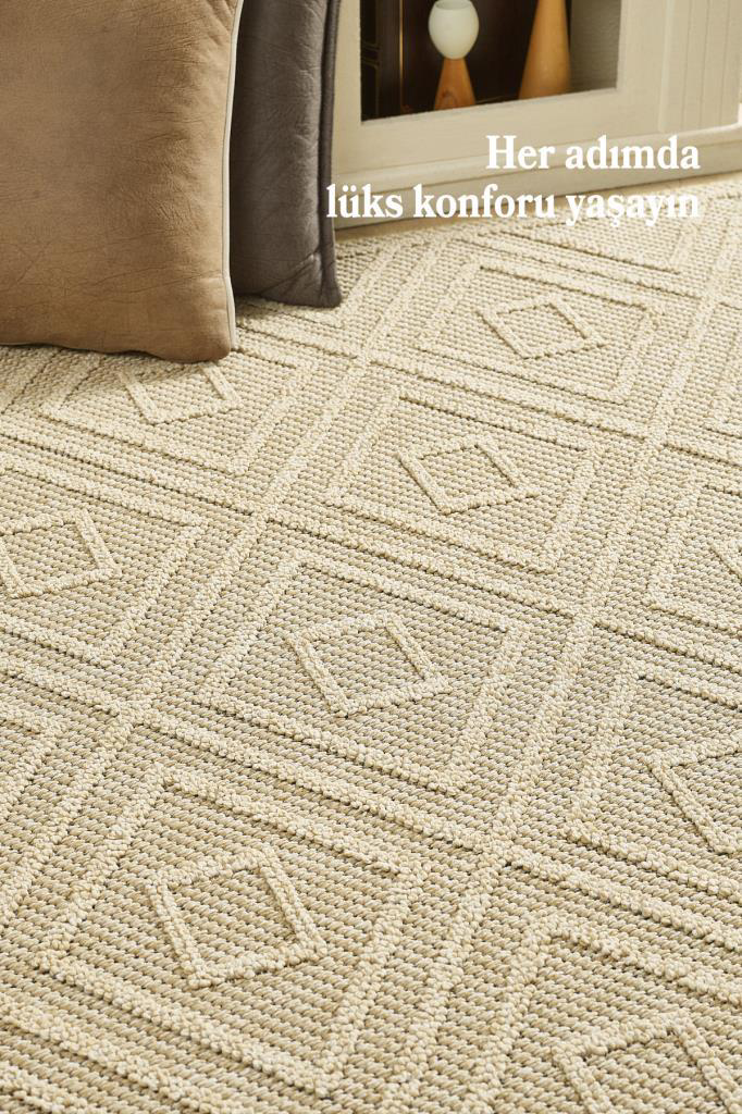 Red Hali İskandinav Tasarim Geometrik Desenli Bej Hali Salon Halisi Mutfak