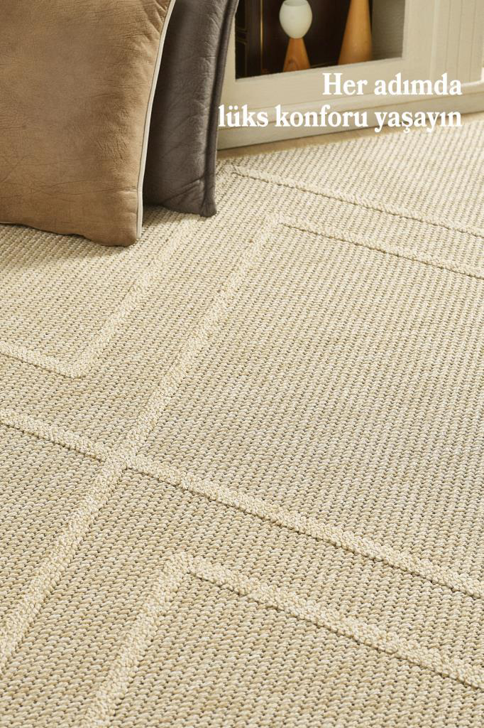 İskandinav Tasarım ZigZag Desenli Bej Halı Salon Halısı Mutfak Ha