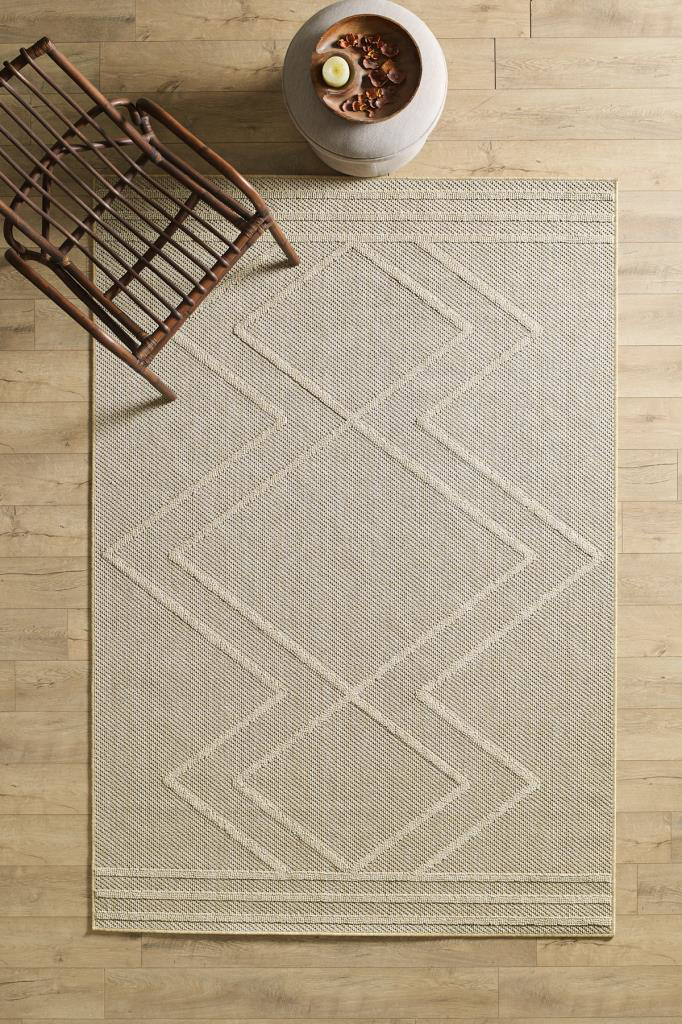 İskandinav Tasarım ZigZag Desenli Bej Halı Salon Halısı Mutfak Ha