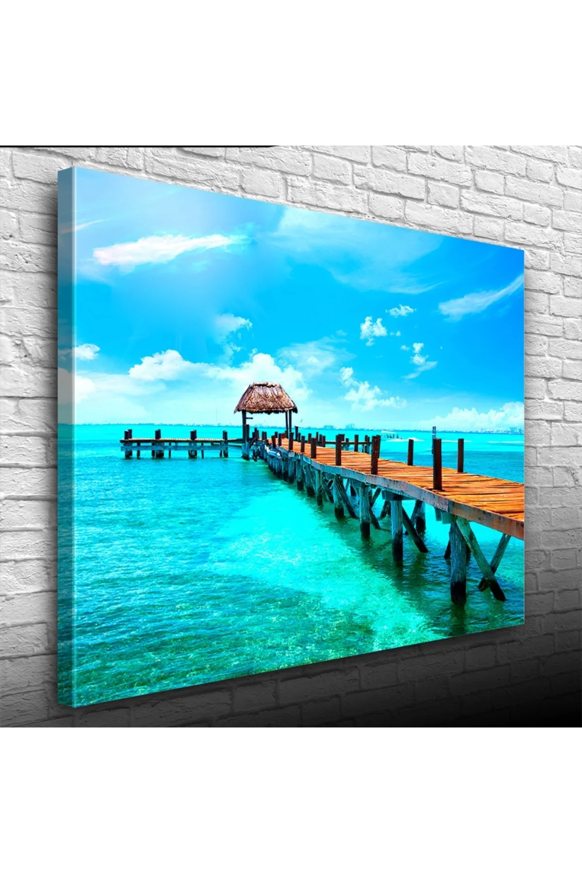 İskele ve Turkuaz Deniz Kanvas Tablo 50 x 70