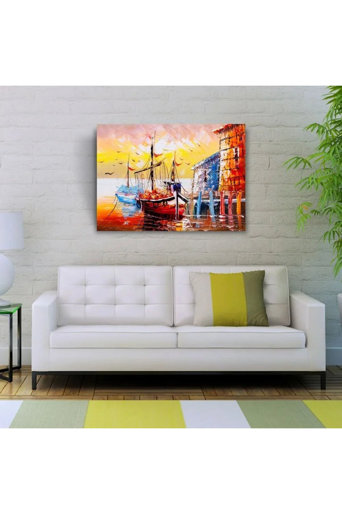 İskeledeki Balıkçı Takaları Yağlıboya Kanvas Tablo 50 x 70