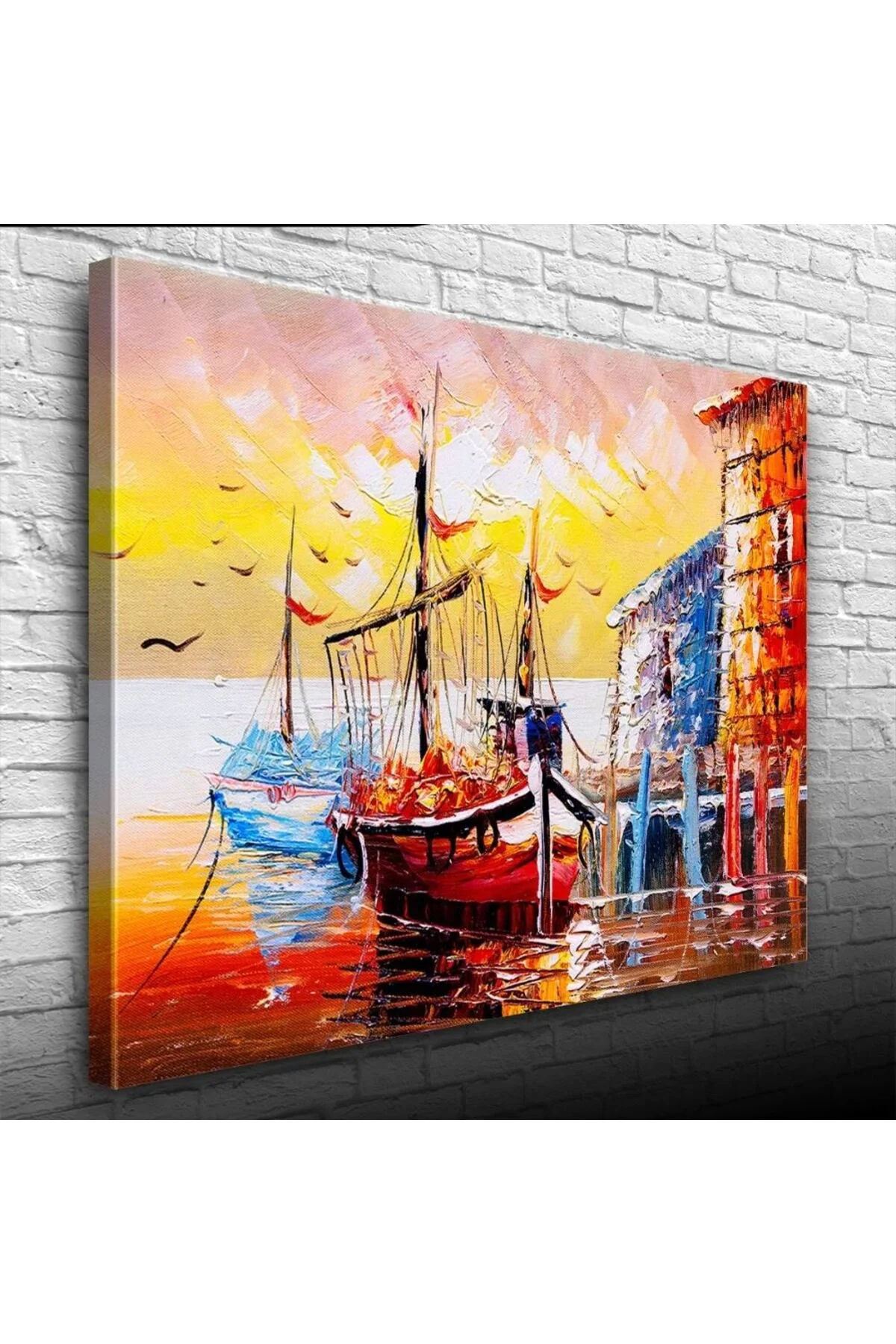 İskeledeki Balıkçı Takaları Yağlıboya Kanvas Tablo 50 x 70
