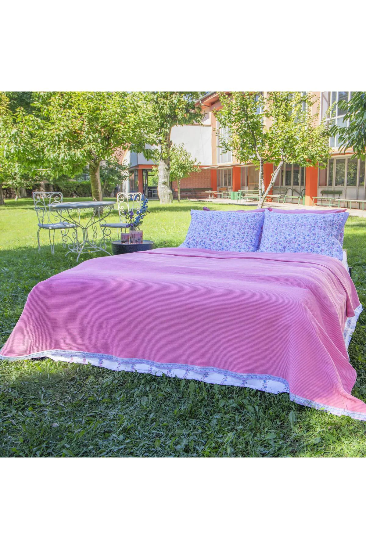 İsla Pembe Çift Kişilik %100 Pamuk Pike Takımı