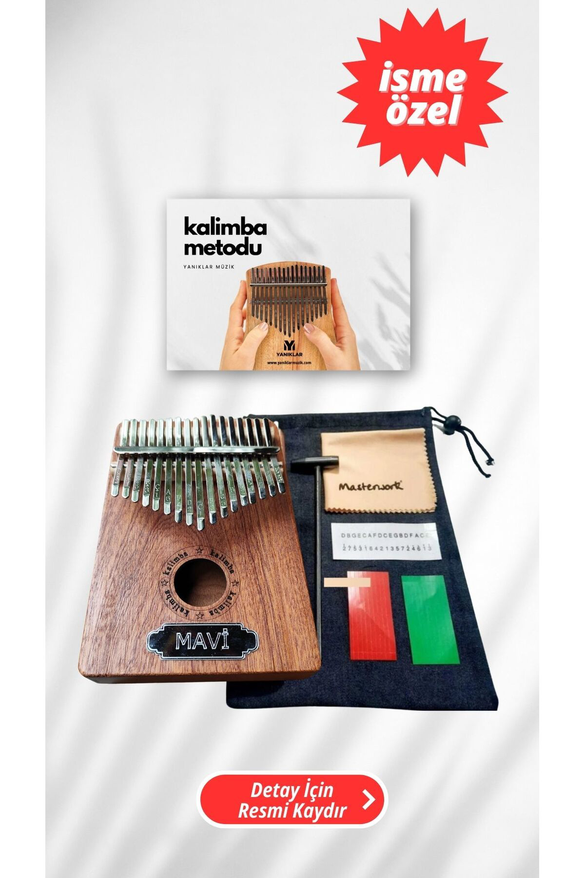 Yaniklar Müzik İsme Özel 17 Tuşlu Maun Kalimba Çekiç Ve Kilif Kalimba Metodu (Üz