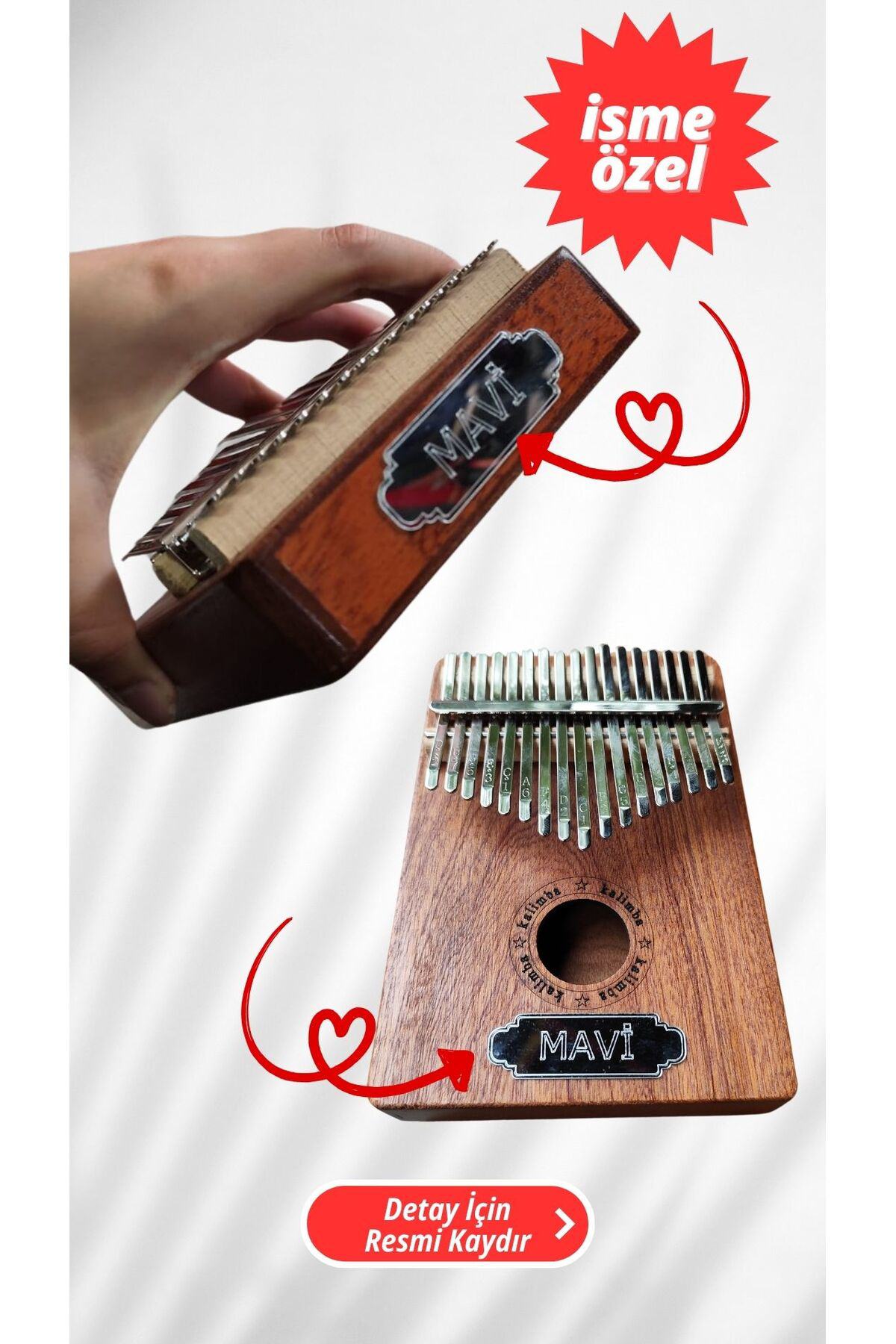 Yaniklar Müzik İsme Özel 17 Tuşlu Maun Kalimba Çekiç Ve Kilif Kalimba Metodu (Üz