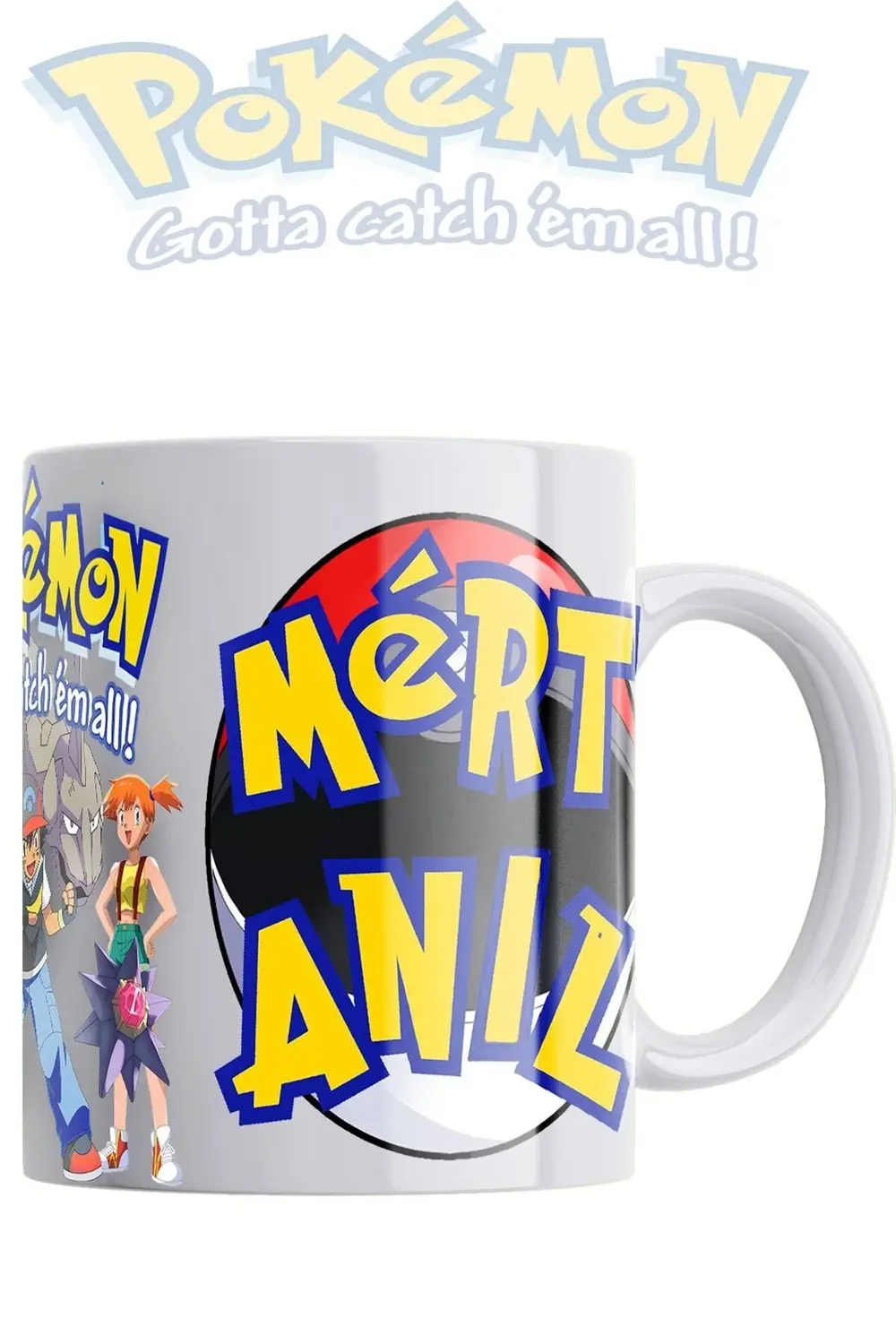 Isme Özel Pokemon 3 Tarafı Baskılı Porselen Kupa