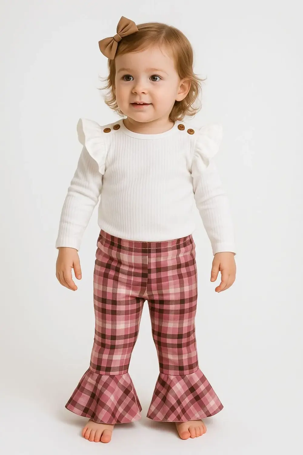 İspanyol Paça Kız Bebek Pamuklu Takım 1-3 Yaş Ekose Pamuklu Şık Ç
