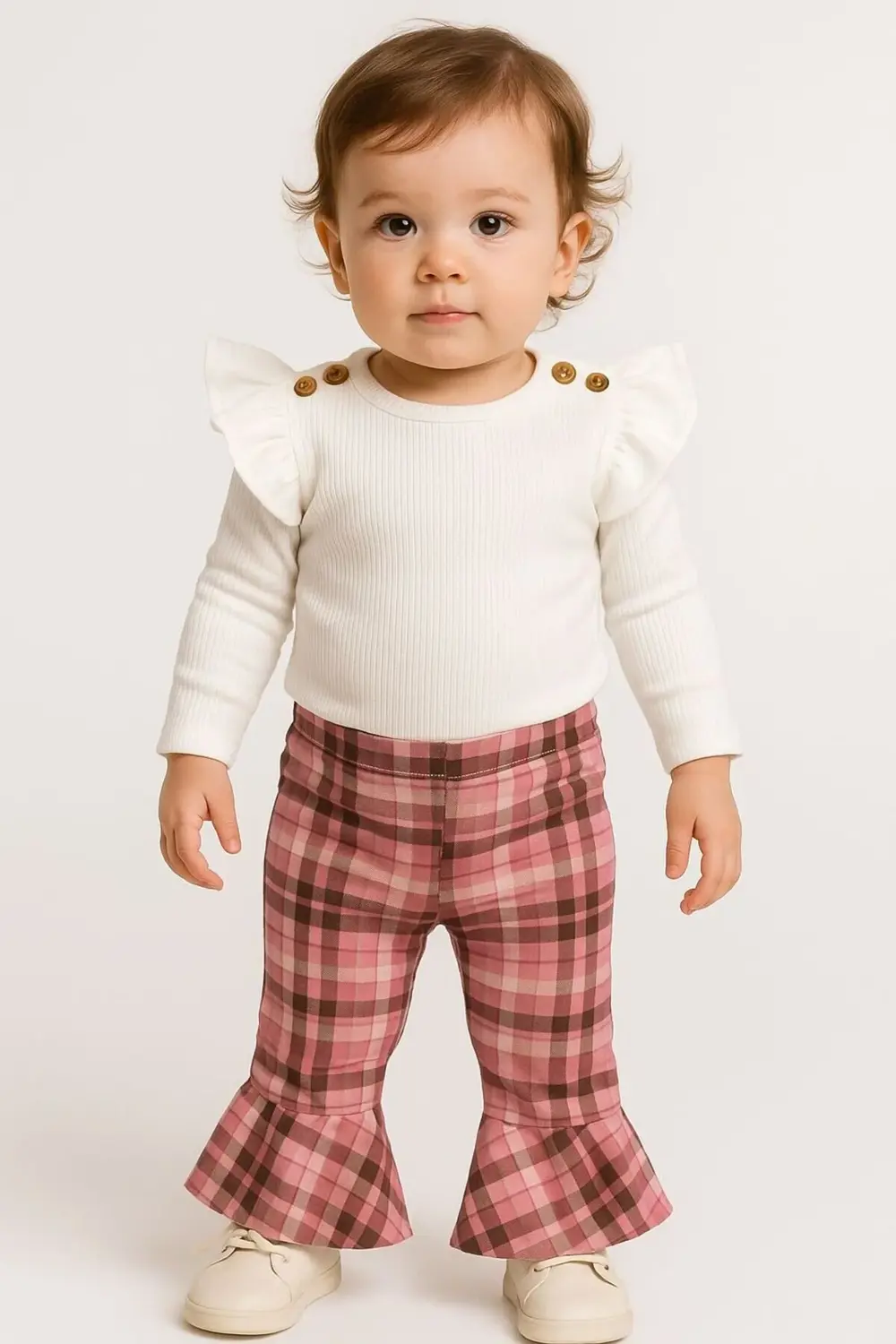İspanyol Paça Kız Bebek Pamuklu Takım 1-3 Yaş Ekose Pamuklu Şık Ç