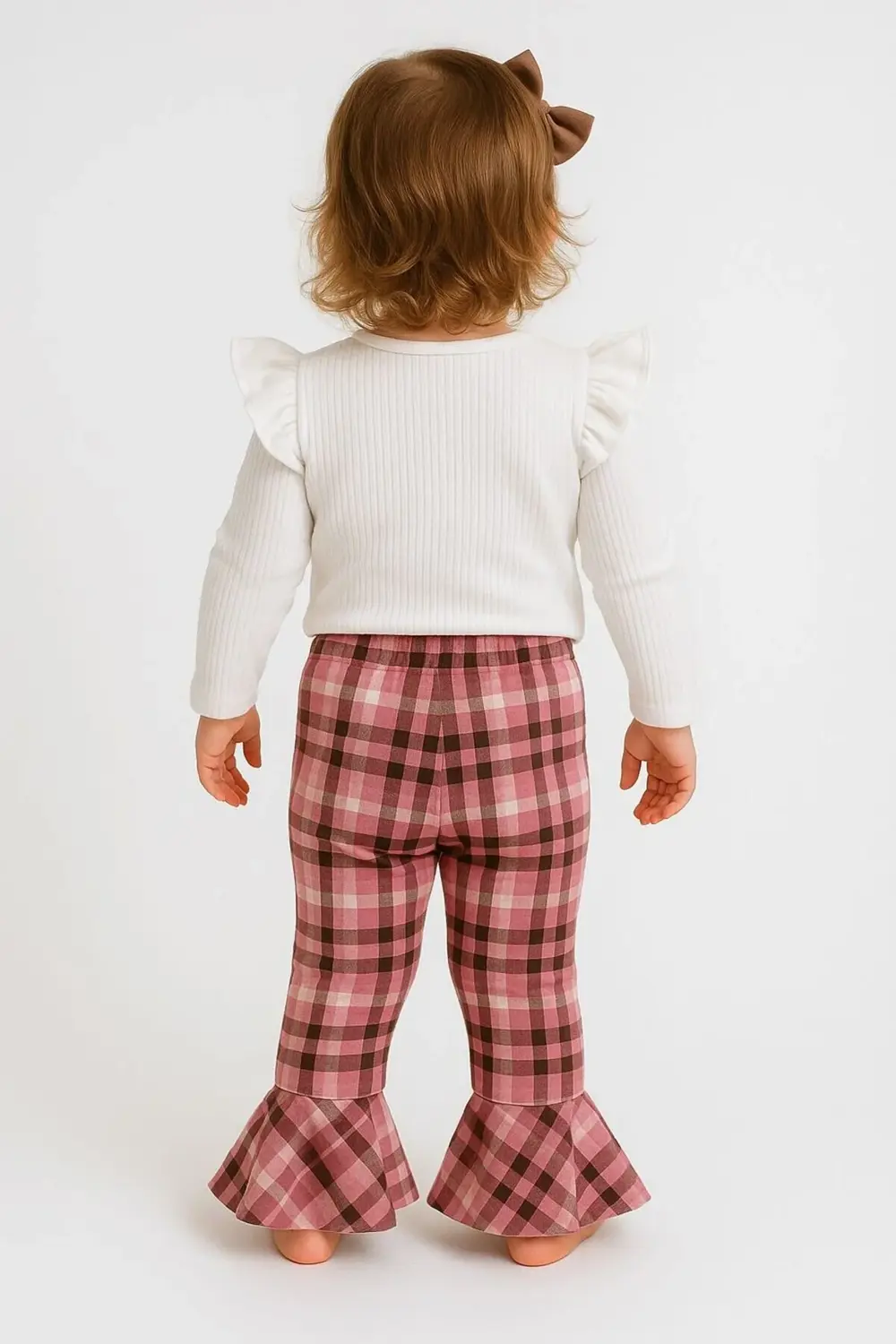 İspanyol Paça Kız Bebek Pamuklu Takım 1-3 Yaş Ekose Pamuklu Şık Ç