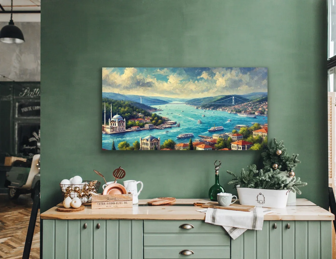 İstanbul Boğaz Manzarası Kanvas Tablo 60x120cm - Çerçevesiz Duvar Dekorasyonu