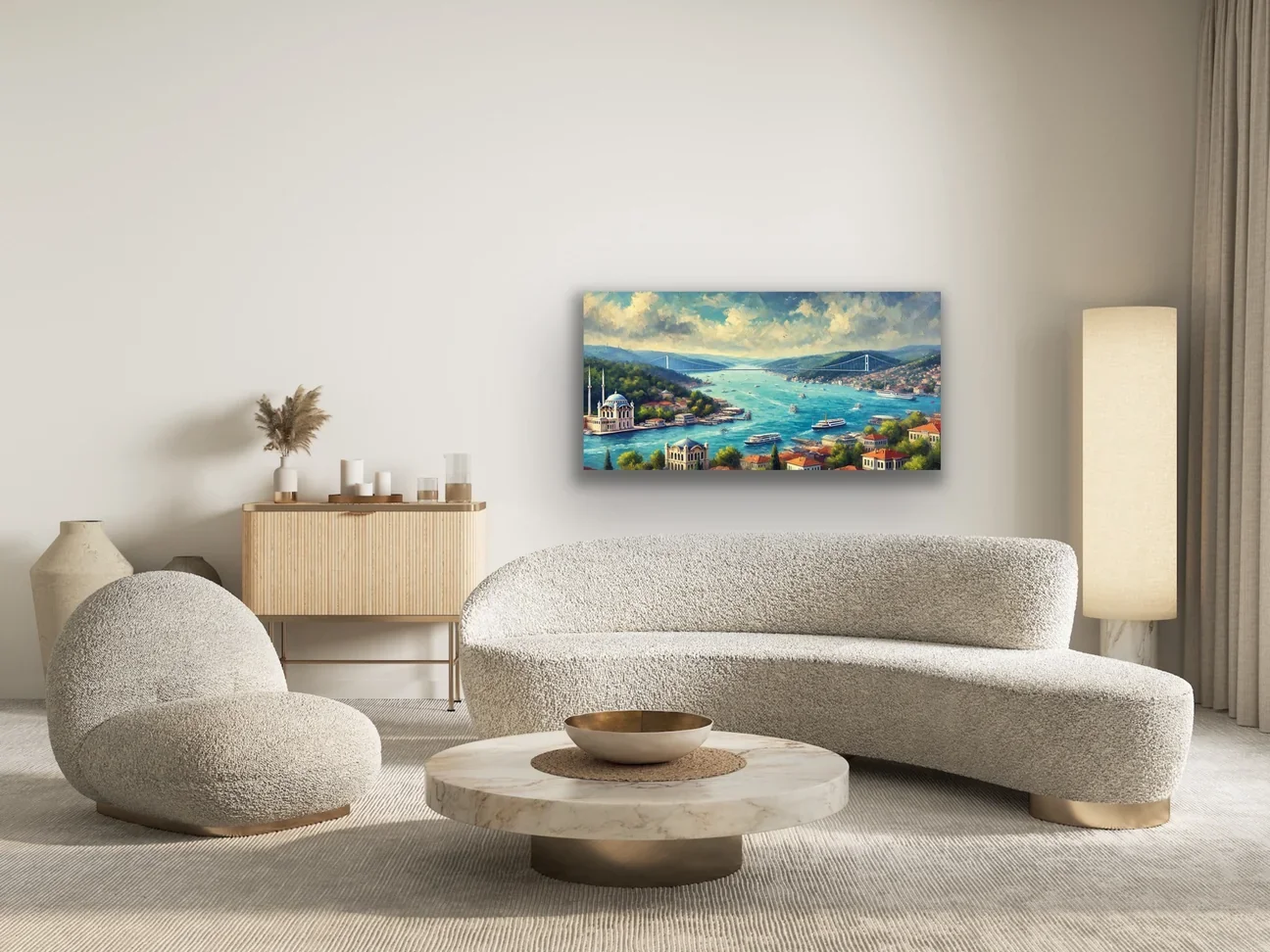 İstanbul Boğaz Manzarası Kanvas Tablo 60x120cm - Çerçevesiz Duvar Dekorasyonu