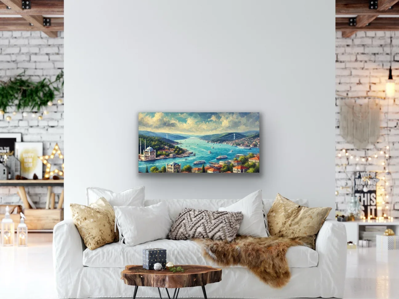 İstanbul Boğaz Manzarası Kanvas Tablo 60x120cm - Çerçevesiz Duvar Dekorasyonu