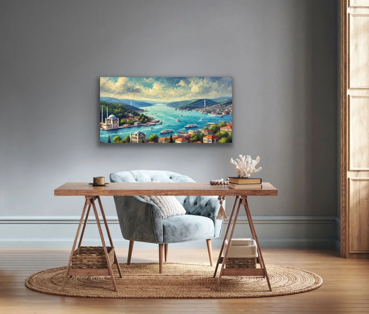 İstanbul Boğaz Manzarası Kanvas Tablo 60x120cm - Çerçevesiz Duvar Dekorasyonu