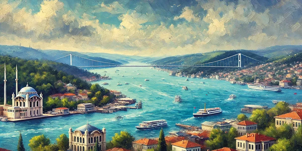 İstanbul Boğaz Manzarası Kanvas Tablo 60x120cm - Çerçevesiz Duvar Dekorasyonu
