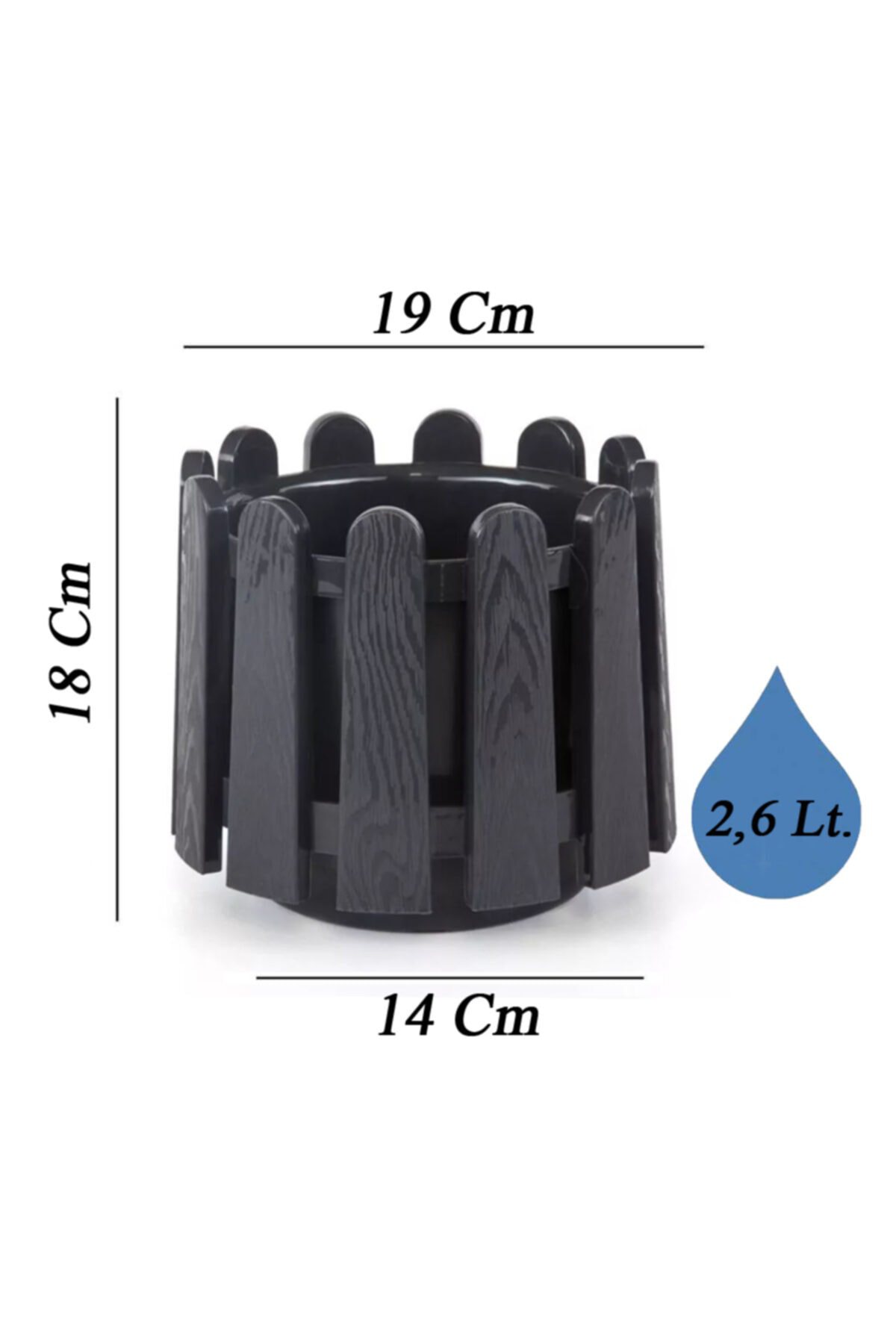 Hobi Ve Bahçe İstanbul Plastik Saksı - 19 X 16Cm 2,6 Lt Siyah