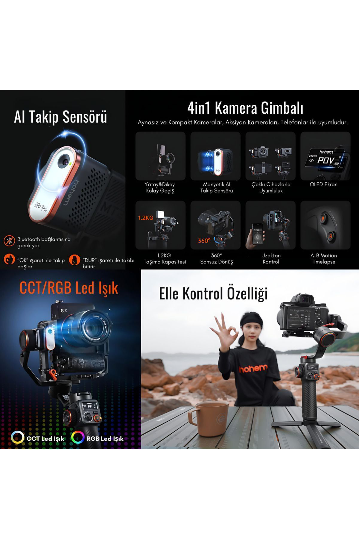Hohem İsteady Mt2 Kit Yapay Zeka Takip Sensörlü Aynasiz Kameralar İçin 