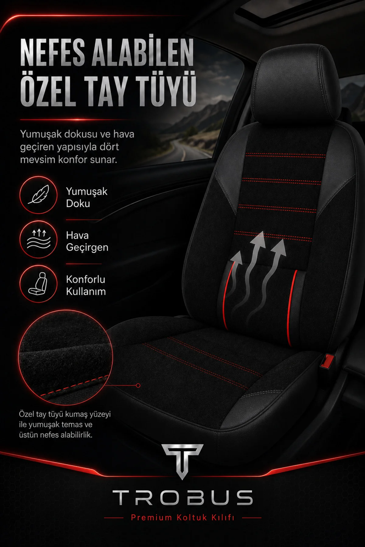 Isuzu D-Max 2002-2012 Uyumlu Nova Serisi Tay Tüyü Bel Destekli Siyah Kırmızı Premium Koltuk Kılıfı Fiyatı, Yorumları ve Özellikleri