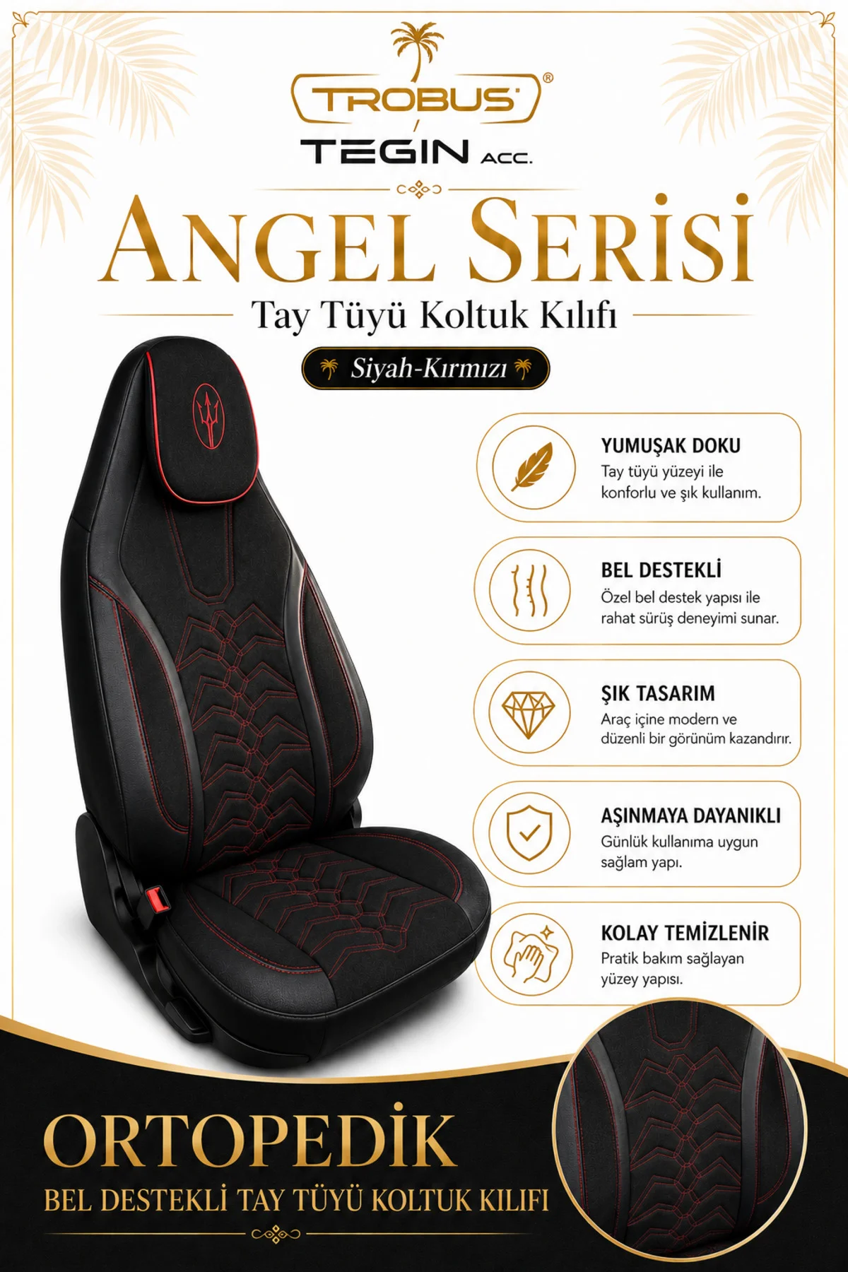 Isuzu D Max 2002-2012 Uyumlu Angel Serisi Tay Tüyü Koltuk Kılıfı Siyah Kırmızı Fiyatı, Yorumları ve Özellikleri