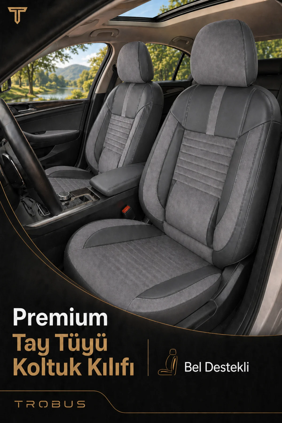 Isuzu D-Max 2002-2012 Uyumlu Apex Serisi Tay Tüyü Bel Destekli Füme Premium Koltuk Kılıfı