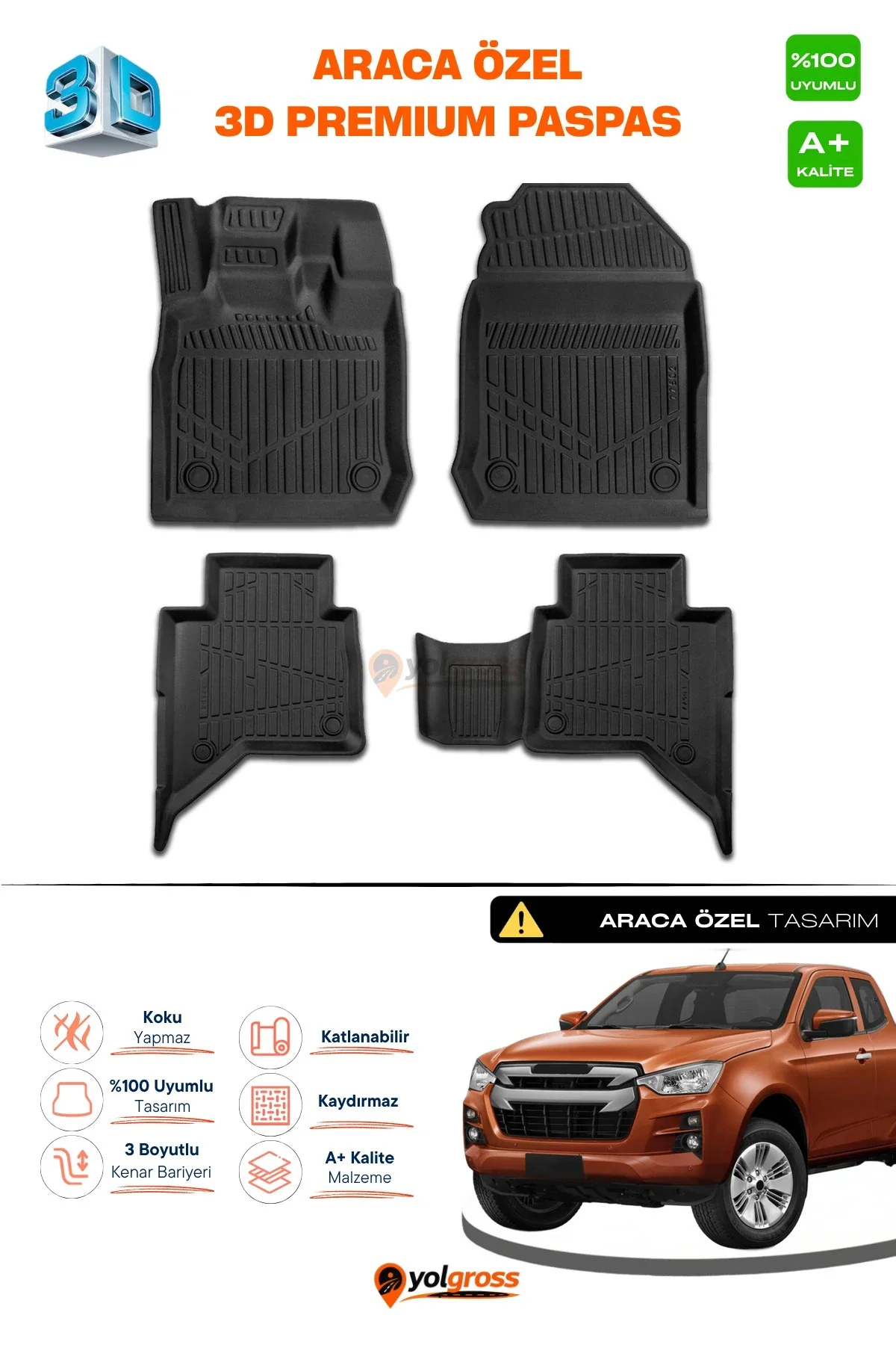 Isuzu D-Max 3D Pro Havuzlu Paspas 2019 Üzeri A+ Kalite