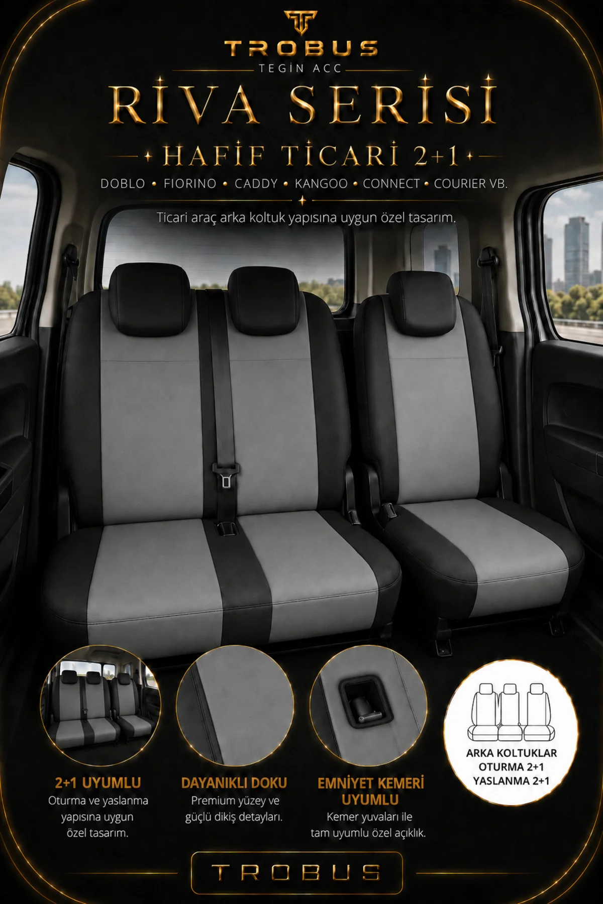 Isuzu D-Max Çift Kabin 2012-2018 Uyumlu Riva Serisi Kumaş 2+1 Ticari Gri Siyah Oto Koltuk Kılıfı Isuzu D-Max Çift Kabin 2012-2018 Uyumlu Riva Serisi Kumaş 2+1 Ticari Gri Siyah Oto Koltuk Kılıfı