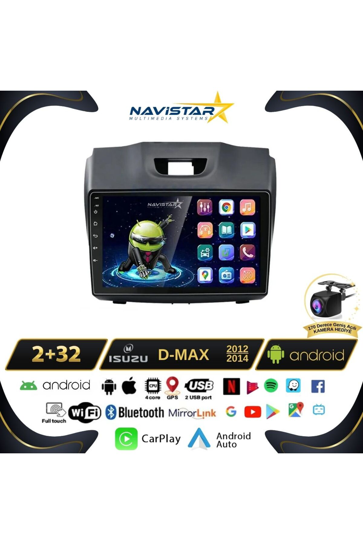 Isuzu Dmax 2012-2014 Model 2gb 64gb Android 13 Kablosuz Carplay N