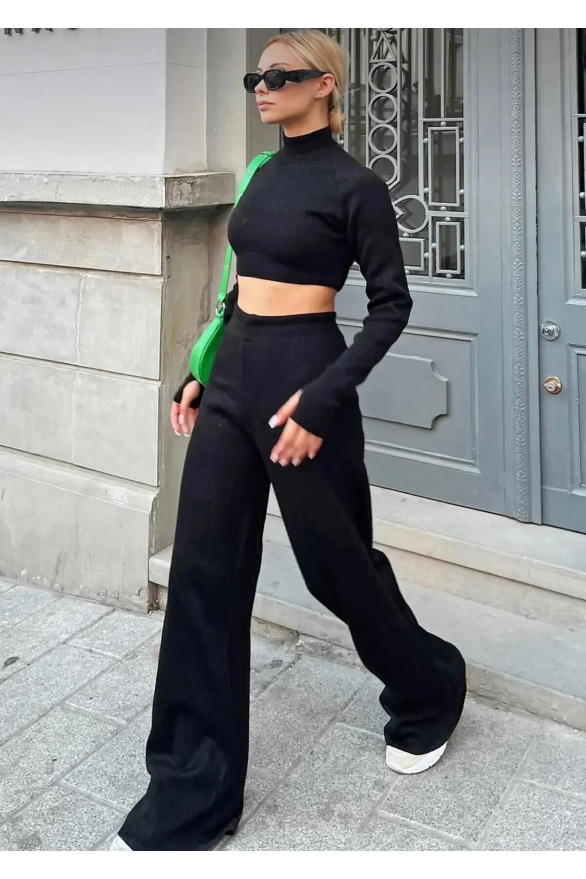 ITALY KESİM TAM REGLAN PARMAK GEÇİRMELİ CROP PANTOLON TAKIM