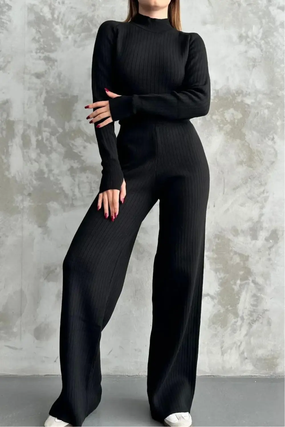 ITALY KESİM TAM REGLAN PARMAK GEÇİRMELİ CROP PANTOLON TAKIM